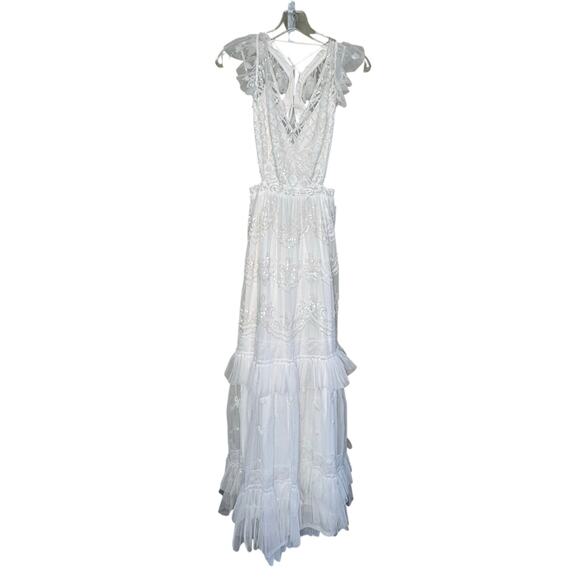 Mac Duggal NWT Lace Up Back Ruffle Skirt Dress in White Size 6 - Picture 5 of 8